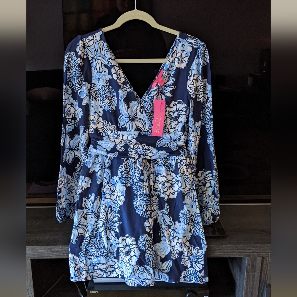 NWT Lilly Pulizter Riza Long Sleeve Romper - Small, Navy